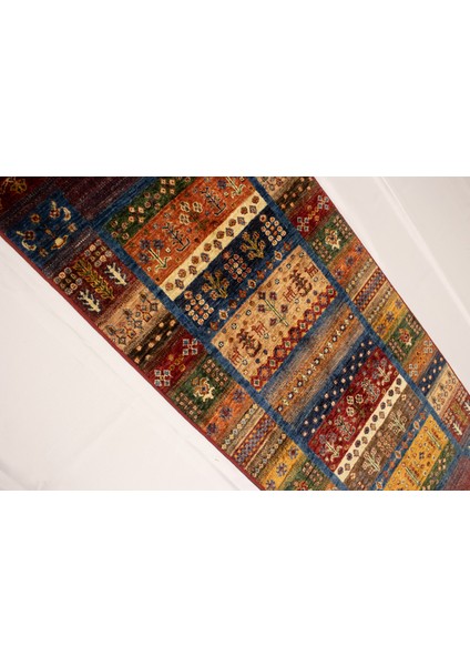 El Dokuma Afgan Halı Gebbeh Desenli Yolluk Kırmırzı Renk