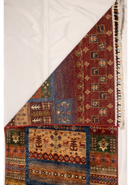 El Dokuma Afgan Halı Gebbeh Desenli Yolluk Kırmırzı Renk