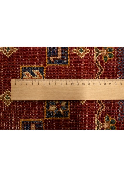 El Dokuma Afgan Halı Gebbeh Desenli Yolluk Kırmırzı Renk