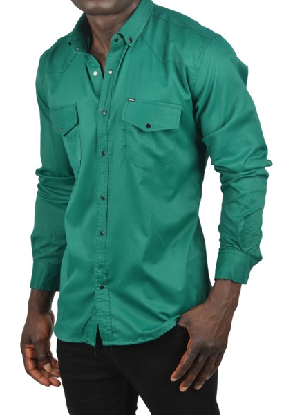 Erkek Yeşil Slim Fit Dar Kesim Pamuklu Spor Gömlek Çıtçıtlı Likralı Gabardin Gömlek 2300421 fiyatları