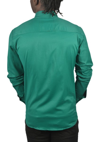 Erkek Yeşil Slim Fit Dar Kesim Pamuklu Spor Gömlek Çıtçıtlı Likralı Gabardin Gömlek 2300421 fırsatları
