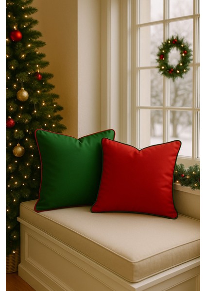 Modern Yılbaşı Konseptli - Dekoratif Kırlent Kılıfı - Kırmızı Duck Kumaş - Düz Renk - 45 x 45 indirimleri