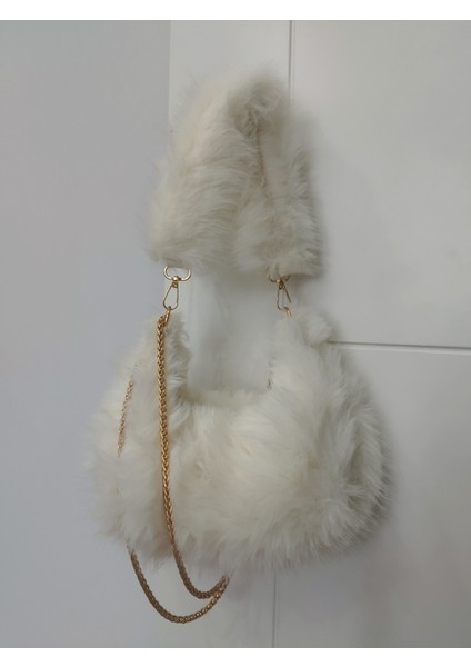 Vintage Peluş Kürk Model Sonbahar, Kış Tote Bag Kadın El, Omuz, Çapraz Çanta