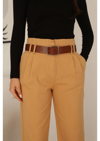 Kemer Detaylı Pileli Gabardin Kumaş Pantolon 5856-CAMEL fırsatları