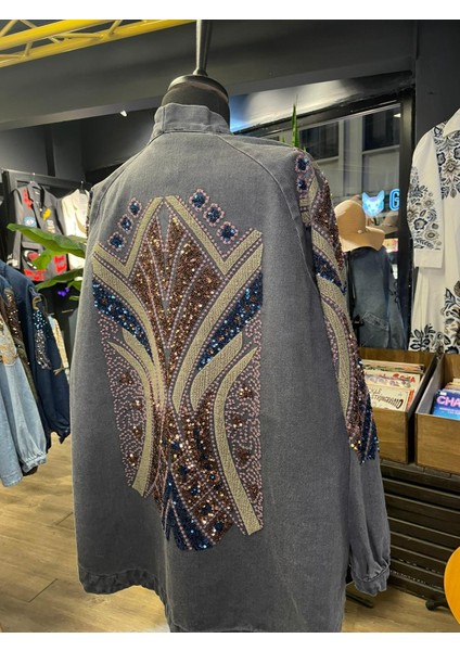 Kadın Taş Işlemeli Nakışlı Uzun Kollu Pamuk Kot Kimono fiyatları