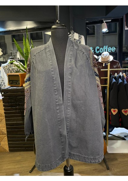 Kadın Taş Işlemeli Nakışlı Uzun Kollu Pamuk Kot Kimono modelleri