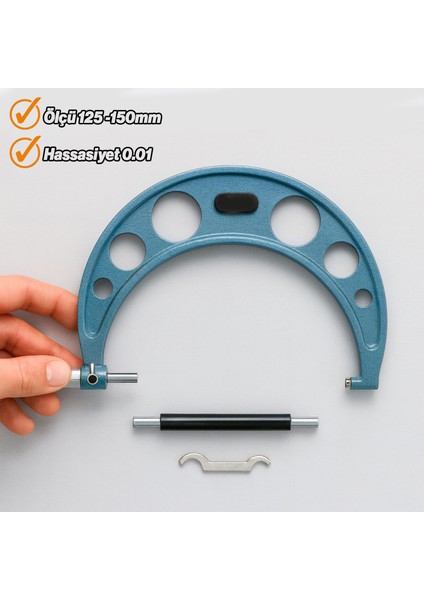 Dış Çap Mikrometresi 125-150 mm Yüksek Hassasiyetli Ölçüm Aleti Profesyonel Metal Gövde