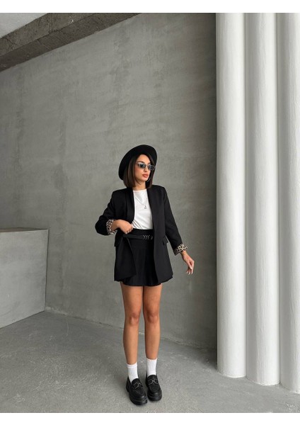 Leopar Astarlı Blazer Ceket
