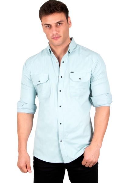 Erkek Mint Yeşili Slim Fit Dar Kesim Pamuklu Spor Gömlek Çıtçıtlı Likralı Gabardin Gömlek 2300421 fiyatları