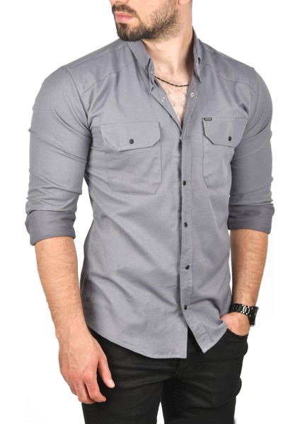 Erkek Füme Slim Fit Dar Kesim Pamuklu Spor Gömlek Çıtçıtlı Likralı Gabardin Gömlek 2300421 fiyatları