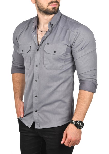 Erkek Füme Slim Fit Dar Kesim Pamuklu Spor Gömlek Çıtçıtlı Likralı Gabardin Gömlek 2300421 fırsatları