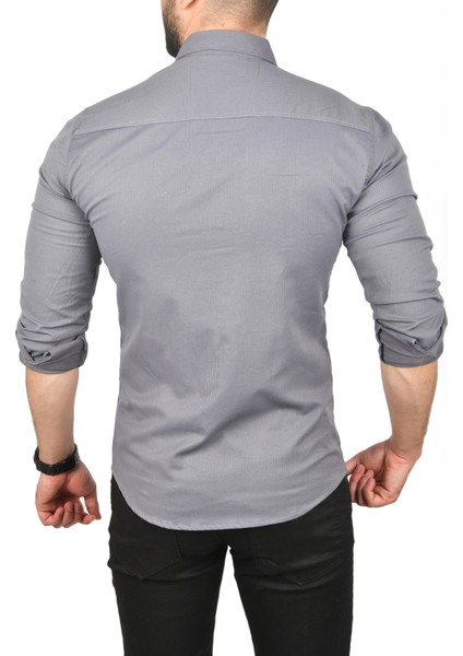 Erkek Füme Slim Fit Dar Kesim Pamuklu Spor Gömlek Çıtçıtlı Likralı Gabardin Gömlek 2300421 indirimleri
