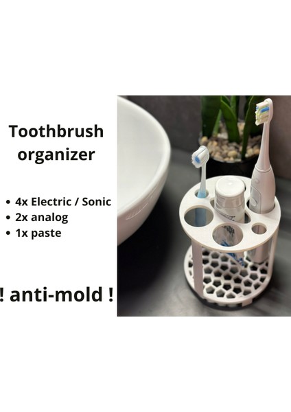 Diş Fırçası Düzenleyici Stand – Elektrikli ve Manuel Fırça Uyumluluğu | Anti-Küf Tasarım