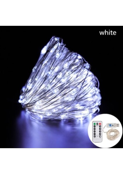 Solar Güneş Enerjili Peri LED 12 Metre 100 LED -8 Fonksiyonlu Beyaz