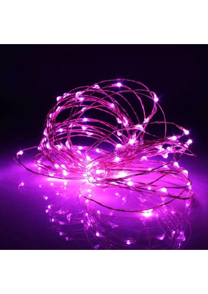 Solar Güneş Enerjili Peri LED 22 Metre 200 LED -8 Fonksiyonlu Pembe