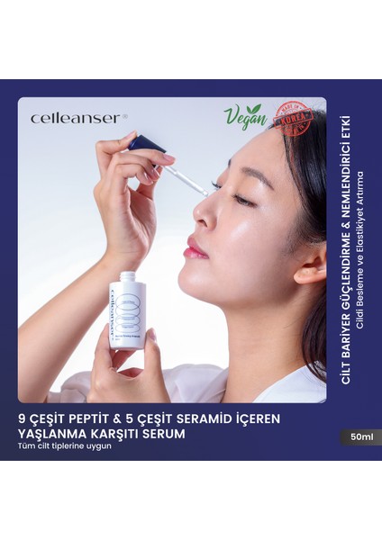 9 Çeşit Peptit ve 5 Çeşit Seramid İçeren Besleyici, Onarıcı, Nemlendirici Serum