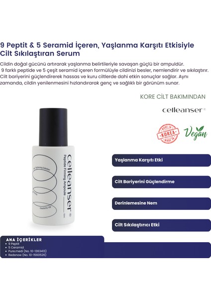 9 Çeşit Peptit ve 5 Çeşit Seramid İçeren Besleyici, Onarıcı, Nemlendirici Serum fırsatları