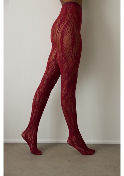 Bordo Çift Renkli Duo File Desenli 15 Denye Ince Külotlu Çorap modelleri