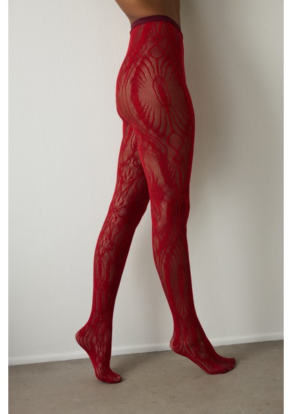 Bordo Çift Renkli Duo File Desenli 15 Denye Ince Külotlu Çorap