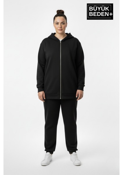 Kadın Büyük Beden Fermuarlı Kapüşonlu Sweatshirt Hırka - Rahat Kalıp SPR26BHR960 fiyatları