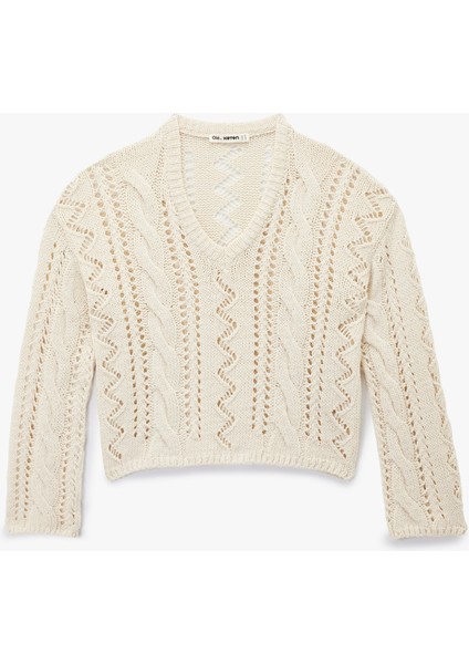 Ajurlu V Yaka Uzun Kollu Triko Kazak