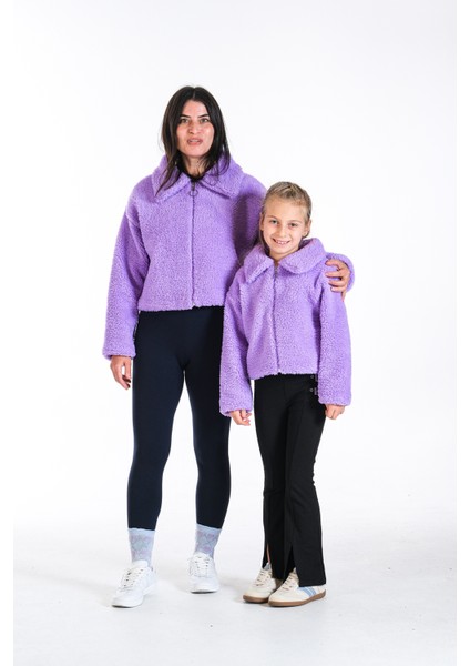 Anne Kız Kombin Peluş Fermuarlı Astarlı Crop Mont indirimleri