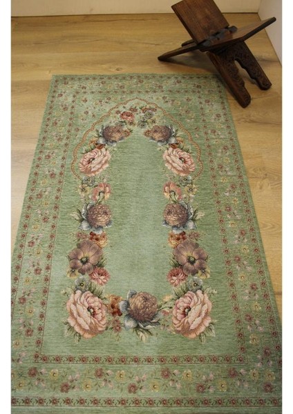 Kınay Mint Yeşil Jakarlı Dokuma Goblen Dekoratif Astarsız Saçaksız Şönilli Seccade 70*115