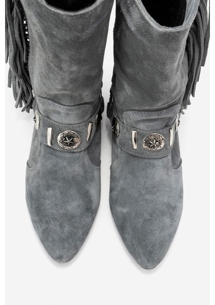 Selora Gri Süet Püsküllü Hakiki Deri Tokalı Kadın Western Bot fiyatları