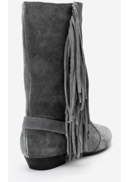 Selora Gri Süet Püsküllü Hakiki Deri Tokalı Kadın Western Bot indirimleri