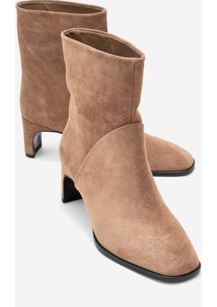 Nordy Toprak Süet Hakiki Deri Kadın Blok Topuklu Bot