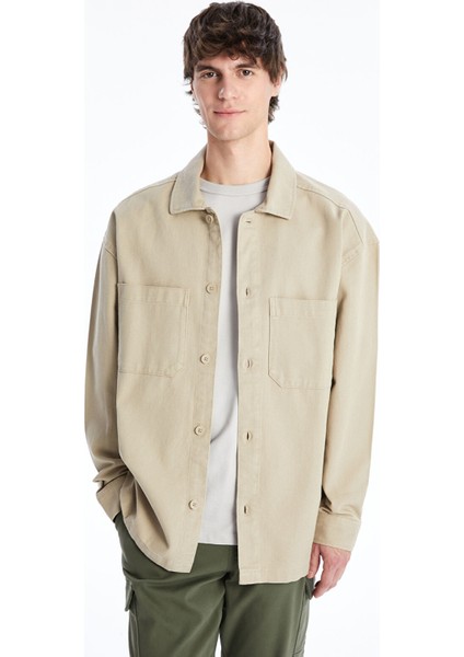 Yeni Sezon Rahat Kalıp Uzun Kollu Gabardin Erkek Gömlek Ceket