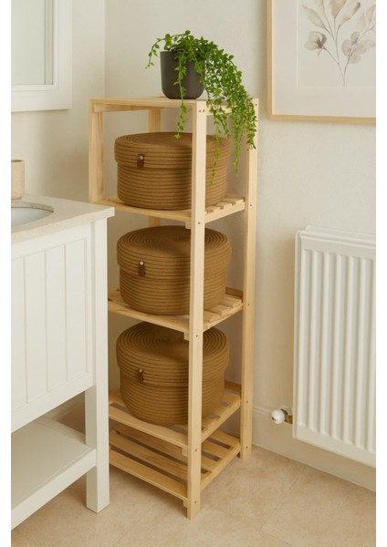 Ahşap 5 Raflı Açık Banyo Dolabı, Dayıklı ve Şık Banyo Düzenleme Rafı modelleri