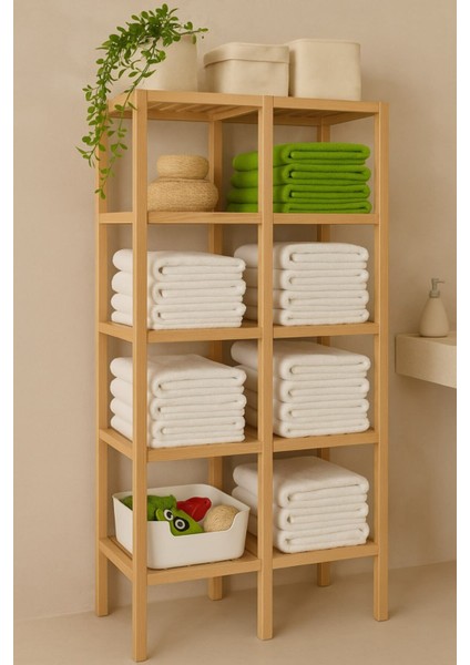 Ahşap 5 Raflı Açık Banyo Dolabı, Dayıklı ve Şık Banyo Düzenleme Rafı fırsatları