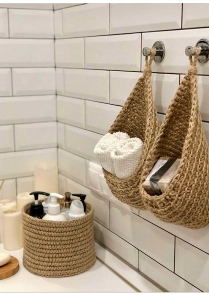 El Emeği Jüt Ip Banyo Düzenleyici Seti, Şık ve Kullanışlı Organizer Hâliyle.