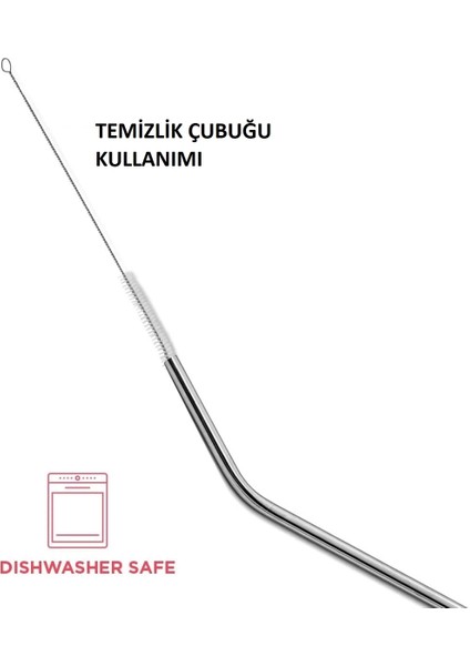 Buğz Çelik Pipet Paslanmaz Çelik Metal Meşrubat Pipeti ve Pipet Temizleme Fırçası Seti 5 Parça fırsatları