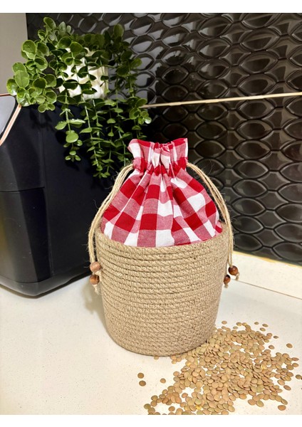 Doğal Hasır Ip Ağızdan Bağlamalı Bakliyat Saklama Kabı Düzenleyici Saklama Sepeti
