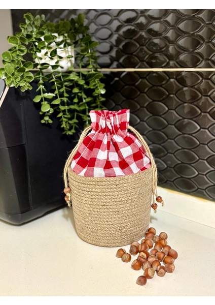 Doğal Hasır Ip Ağızdan Bağlamalı Bakliyat Saklama Kabı Düzenleyici Saklama Sepeti