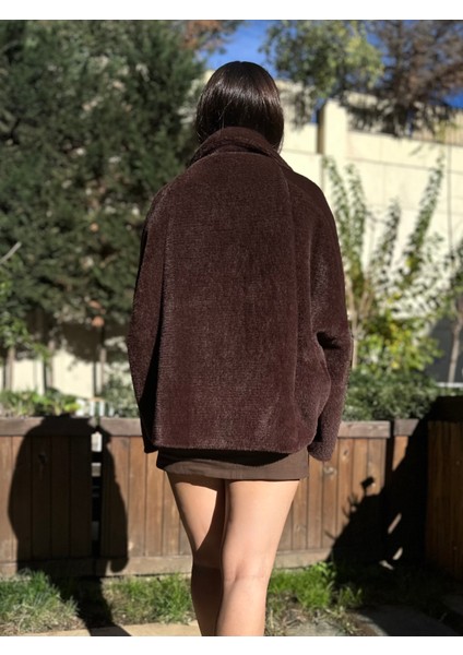 Kadın Kahverengi Torba Cepli Peluş Ceket fırsatları
