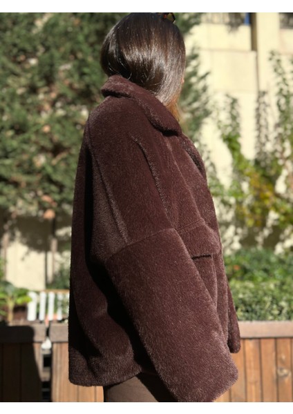 Kadın Kahverengi Torba Cepli Peluş Ceket