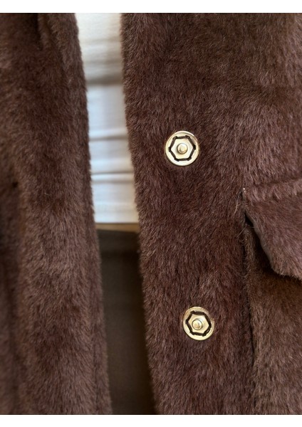 Kadın Kahverengi Torba Cepli Peluş Ceket