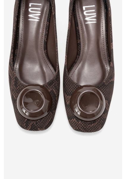 Mıla Kahverengi Desenli Tokalı Kare Burunlu Kadın Kalın Topuklu Ayakkabı fiyatları