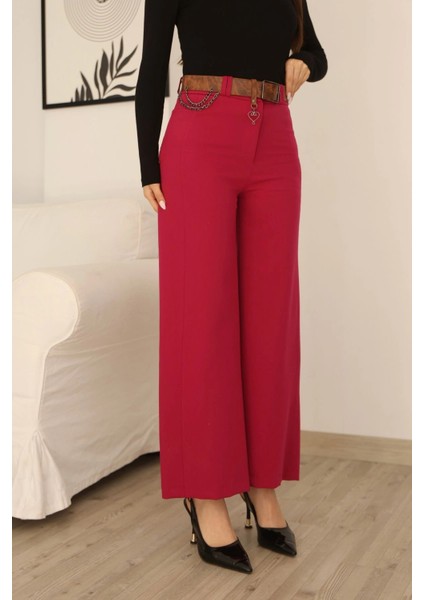 Kemeri Aksesuarlı ve Cep Detaylı Palazzo Pantolon 6115-FUŞYA fırsatları