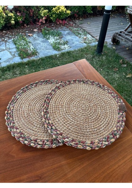 Natural Tarz Yeşil Kırmızı Renk Yuvarlak 2’li Supla Seti – Şık Masa Sunumları Için – 33X33 cm