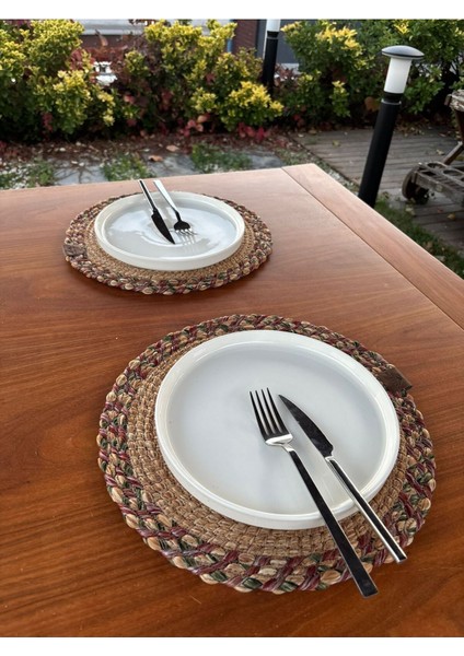 Natural Tarz Yeşil Kırmızı Renk Yuvarlak 2’li Supla Seti – Şık Masa Sunumları Için – 33X33 cm fiyatları