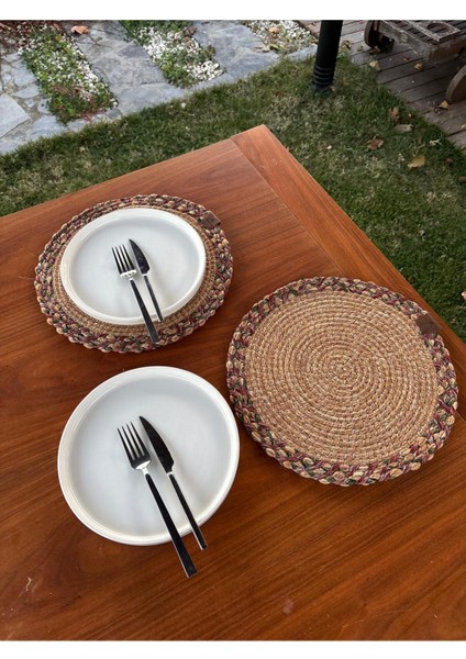 Natural Tarz Yeşil Kırmızı Renk Yuvarlak 2’li Supla Seti – Şık Masa Sunumları Için – 33X33 cm modelleri