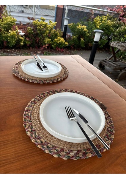 Natural Tarz Yeşil Kırmızı Renk Yuvarlak 2’li Supla Seti – Şık Masa Sunumları Için – 33X33 cm fırsatları