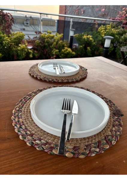 Natural Tarz Yeşil Kırmızı Renk Yuvarlak 2’li Supla Seti – Şık Masa Sunumları Için – 33X33 cm indirimleri