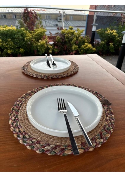 Natural Tarz Yeşil Kırmızı Renk Yuvarlak 2’li Supla Seti – Şık Masa Sunumları Için – 33X33 cm