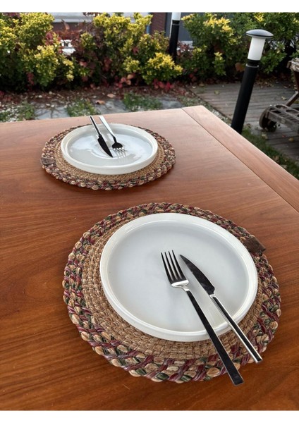 Natural Tarz Yeşil Kırmızı Renk Yuvarlak 2’li Supla Seti – Şık Masa Sunumları Için – 33X33 cm