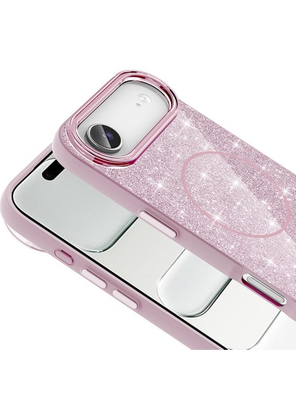 Apple iPhone 17 Air Kılıf M-Safe Şarj Özellikli Parlayan Simli Okso Kapak modelleri